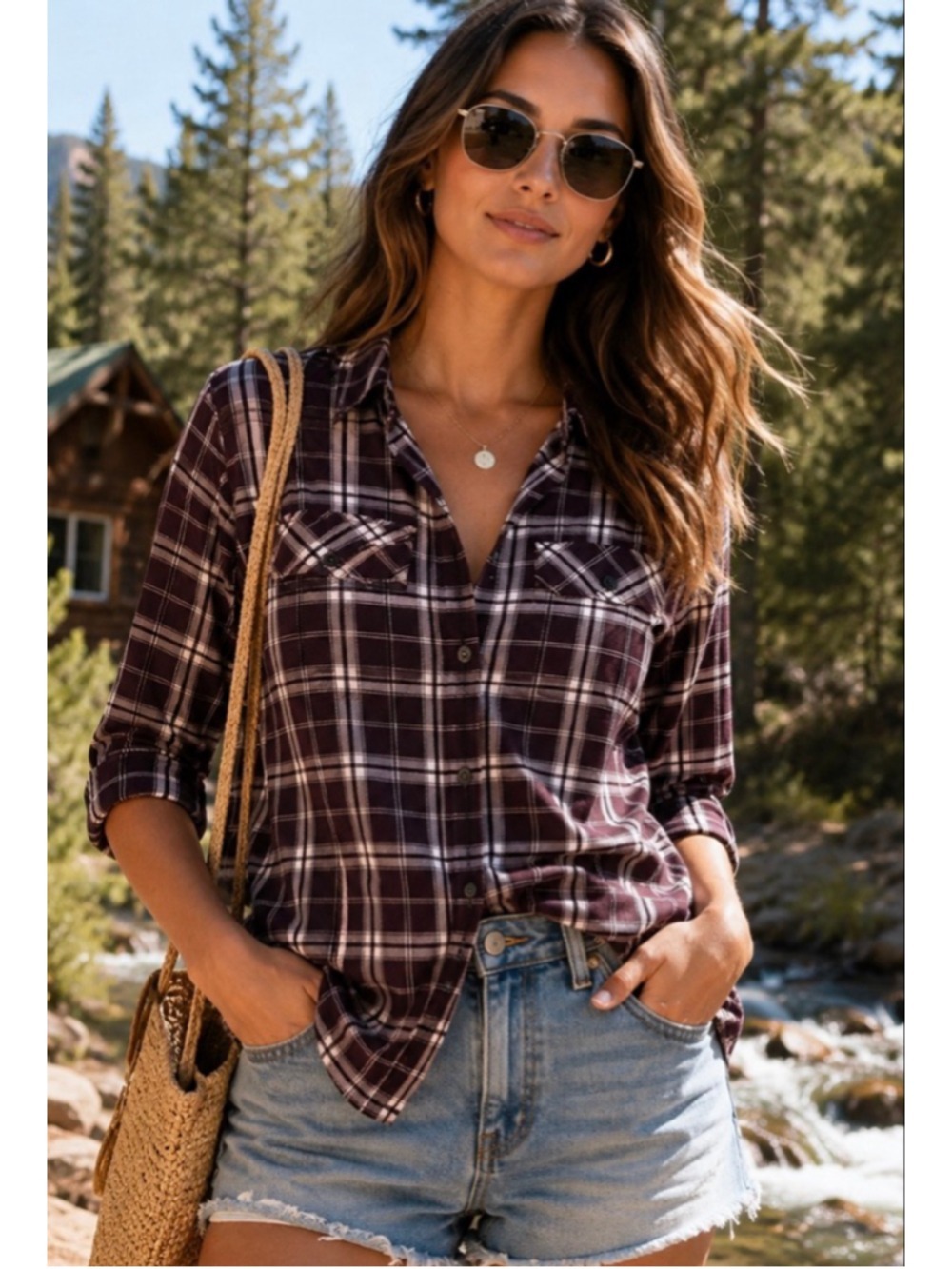 New Fjallraven Burgundy White Plaid Flannel Button Down Shirt S